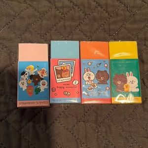 Line friends scented erasers (strawberry, blueberry, watermelon, and pineapple).